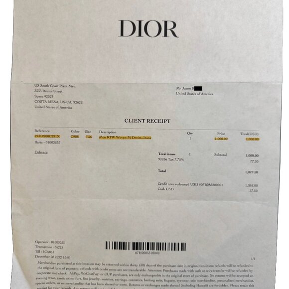 Authentic DIOR Men's Black Pants w/ Cuff - Size 36 - Picture 5 of 8